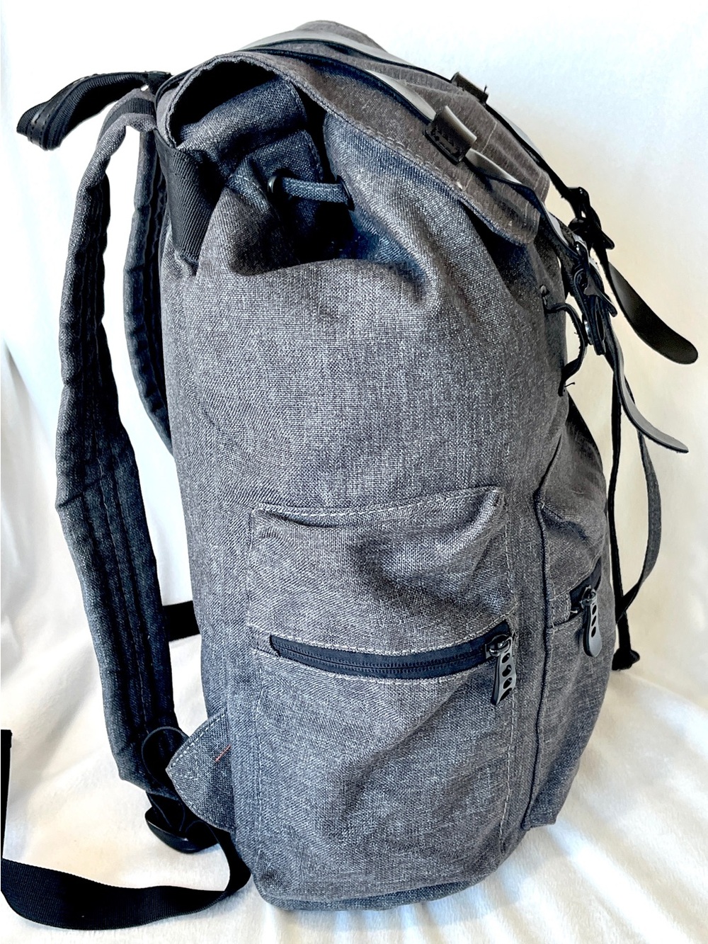 Veegul Charcoal Gray Canvas Vintage Rucksack Laptop Backpack Striped Lining - Picture 4 of 8